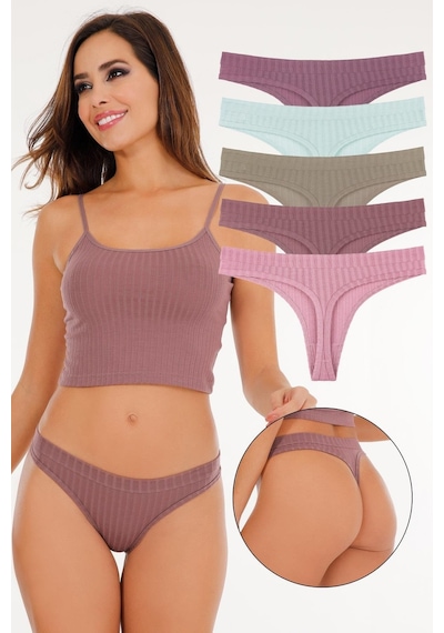 Sensu Kadın Fitilli Soft Renkler 5'li Tanga Külot Set - Kts3052 Karışık.