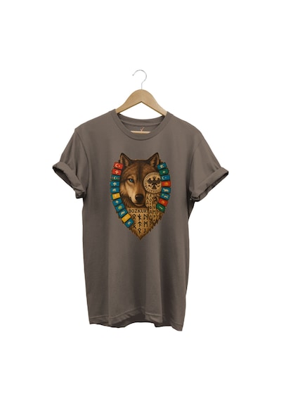 Bozkurt Göktürk Alfabeli Ve Türk Devletleri Bayrakları Baskılı %100 Pamuk Regular Fit T-shirt Kahverengi