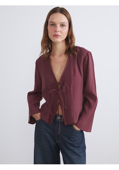 Lcw Vision Bordo V Yaka Modal Karışımlı Bağlamalı Bluz