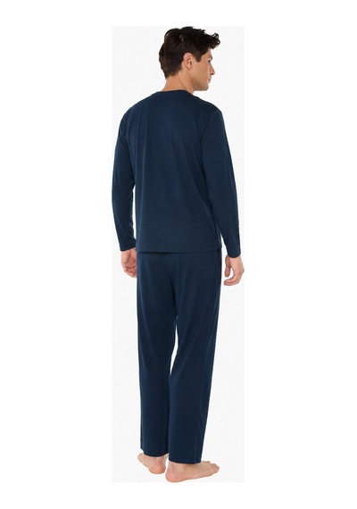 Malabadi Erkek Lacivert Bisiklet Yaka Micro Modal Extra Yumuşak Kışlık Pijama Takımı 6032