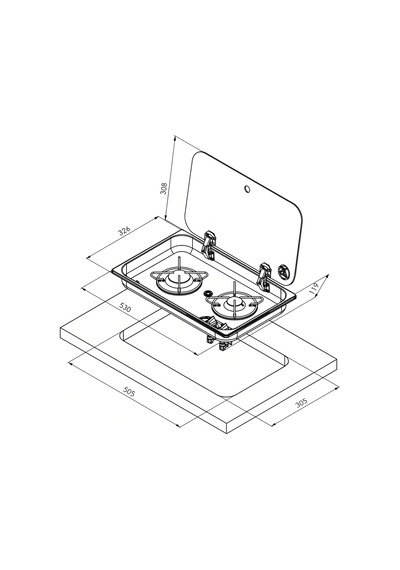 Navy Load Nl21002 - Tamperli Cam Kapaklı Çiftli Ocak - Ölçüler: 33x53 Cm Derinlik: 12 Cm
