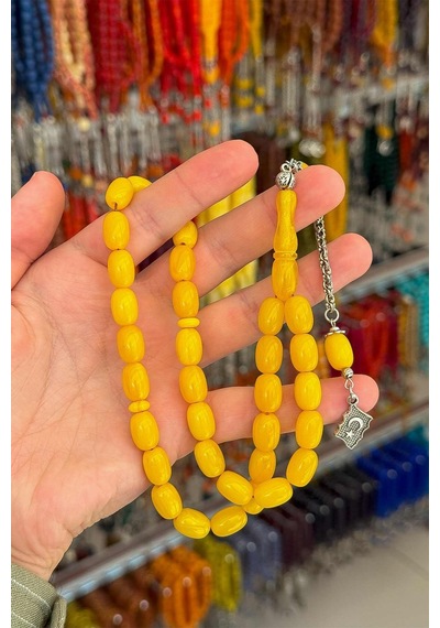Tesbihkenti Limon Renk Badem Tane Epoksi Toz Kehribar Tesbih