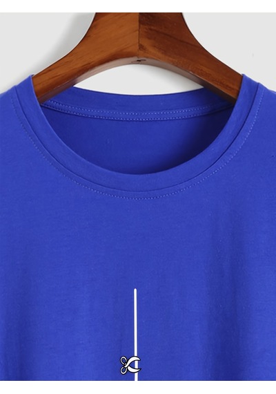 Unisex Mini Astranot Tasarım Basklı Tshirt Mavi