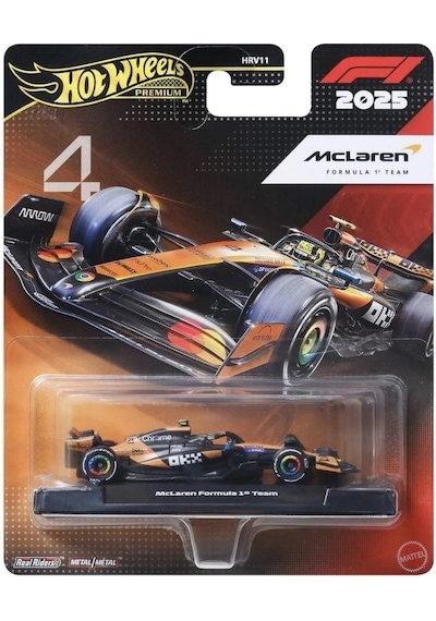 Hot Wheels Premium F1 2025 Mclaren Formula 1 Team No:4 Lando Norris 1:64 Metal Model Araba Turuncu