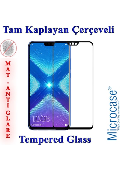Microcase Huawei Honor 8X Tam Kaplayan Çerçeveli Cam - Mat Siyah