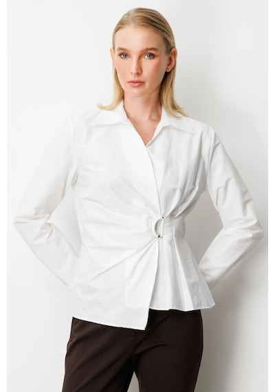 Ekol Kruvaze Yaka Önü Tokalı Kadın Bluz 26k.ekl.blz.03047.1 Ekru