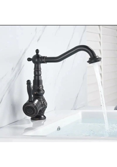 İsaoğlu Yapı Siyah Lavabo Bataryası İşlemeli Premium Tasarım Lavabo Musluğu Rustik Tasarım Banyo Bataryası Siyah Siyah