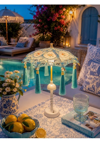 Missidea Vintage Aqua Bohem Dekoratif Şemsiye Lambası- Turkuaz