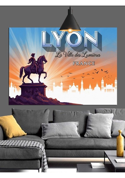 Lyon Şehri Silüeti Posteri Dekoratif Kanvas - Mdf Ahşap Tablo
