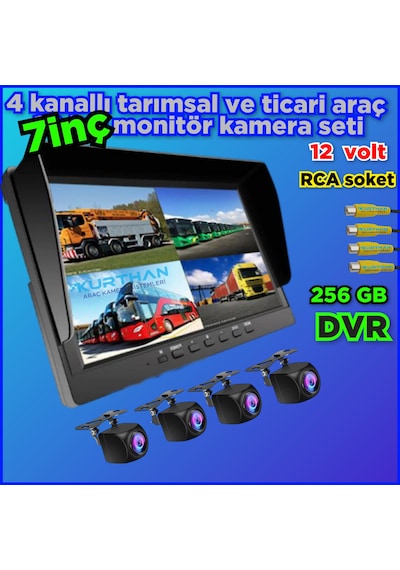 7 İnç Dvr Monitör Ve 4 Adet 170 Derece Açılı Kamera Seti 12 Volt