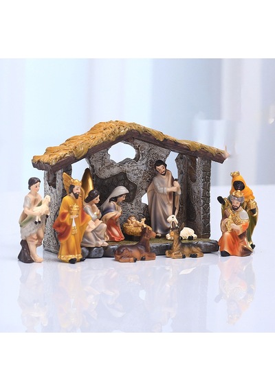 "el İşi Noel Doğuş Sahnesi Heykelcik Seti - Tatil Ekranları İçin Premium Kapalı Masa Masseri Dekoru"