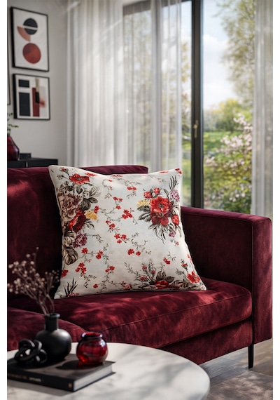Duck Büyük Güllü Kırlent Kılıfı Bordo V1 40x40 Bordo