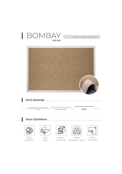 Bombay 662 Bej Hav Toz Vermez Kolay Temizlenen Hasır Doku Sisal Halı Bej