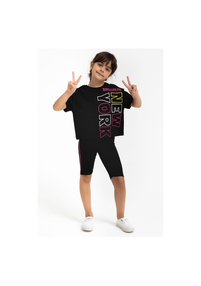 Rolypoly Newyork Siyah Kız Çocuk Bermuda Tayt Takım 5274-29166 Siyah