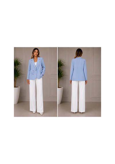 Gül&can Butik Kadın Bebe Mavisi Çift Düğmeli Blazer Ceket Mavi