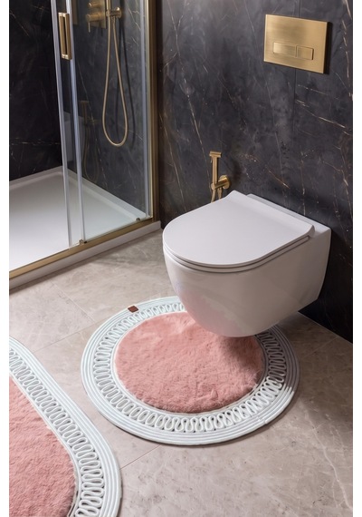 Banyo Paspası Takımı 60x100+60x60 Cm İç Trikot Pembe & Gümüş