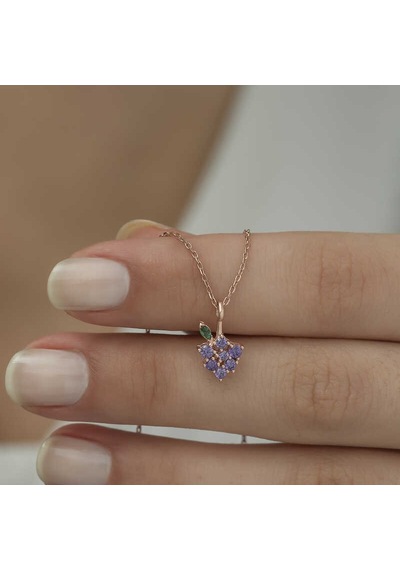 Gümüş Rose Üzüm Figürlü Meyve Kolye Çok Renkli