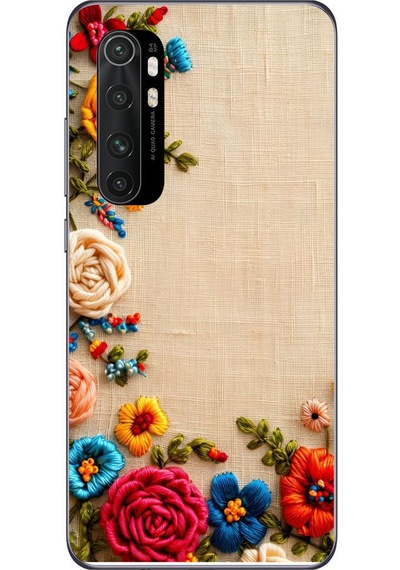 Xiaomi Mi 10 Lite Uyumlu İşlemeli İğne Oyası Baskılı Silikon Kılıf Renkli