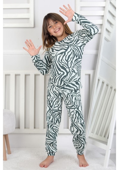Kaplan Desenli Kız Çocuk Pijama Takımı Yeşil