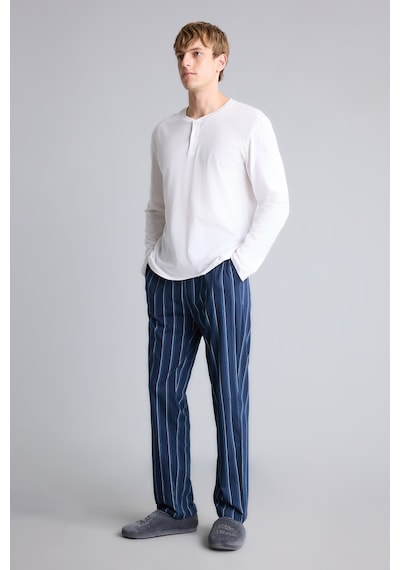 Defacto New Regular Fit Uzun Kollu Düğme Detaylı Üst Çizgili Alt 2li Pijama Takımı H7607ax26auwt34 Beyaz-wt34