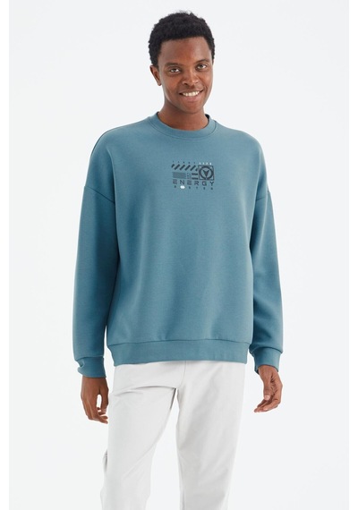 Tommy Life Tommy Lıfe Orman Yeşili O Yaka Baskı Detaylı Rahat Kalıp Erkek Swetshirt - 88284 T14er-88284 001