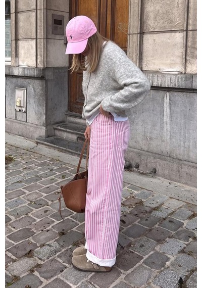 Madmext Pembe Çizgili Kadın Jean Pantolon Mg2463 Pembe