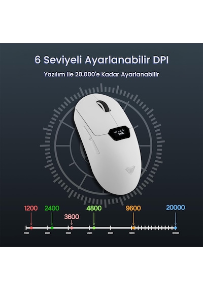 Aula Sc390 Paw3311 Sensör 20000 Dpı 1000hz Kablolu Ve Kablosuz Gaming Oyuncu Mouse Beyaz Sc390