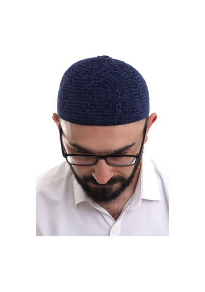 Lacivert Kışlık Sade Desenli Kadife Namaz Takkesi Lacivert