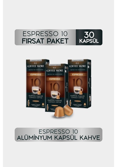 Coffee More 10 Espresso Kapsül Kahve 10 X 3 Paket 30 Adet Nespresso Uyumlu Kapsül Kahve