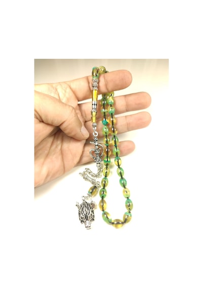 İskeçe Tesbih Exclusive 925 Ayar Gümüş Nakkaş İp Yolu Eskitme Eski Usul Multi Color Sıkma Kehribar Sertifikalı 6154