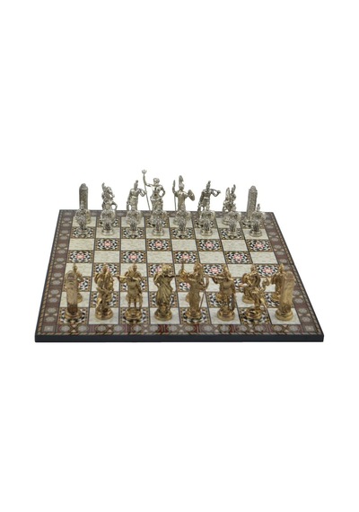 Gifthome Metal Satranç Takımı/seti Battal,yunan,parlak, Kat.sedef Desenli Satranç Tahtası