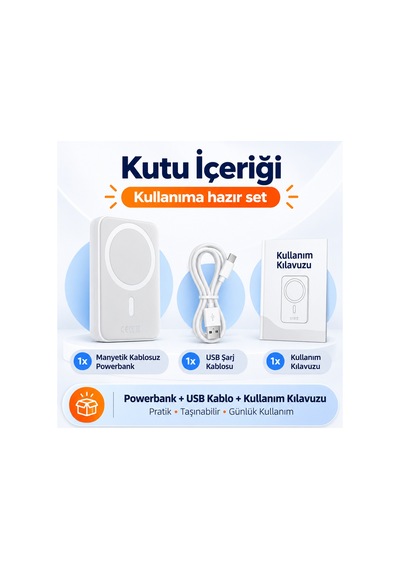 İphone 12/13/14/15/16/17/18 Uyumlu Magsafe Battery Pack 5000 Mah Powerbank Kablosuz Wireless Batarya Şarj Aleti siyah