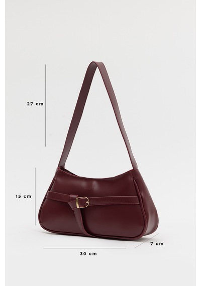 Passtell Toka Detaylı Minimalist Trend Model Fermuarlı Kadın Omuz Ve Baget Çantası Bordo Bordo