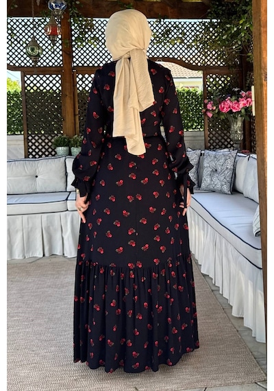 Rabia Şamlı Gül Lacivert Elbise Normal