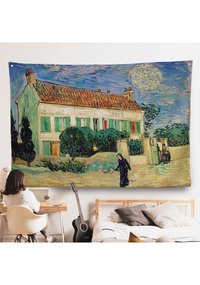 Vincent Van Gogh - Geceleyin Beyaz Ev Duvar Örtüsü - White House At Night-7173
