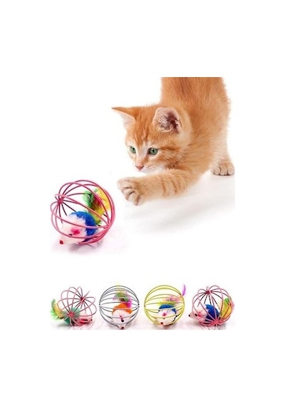 Adipa Dr Kafesli Renkli Fareli Kedi Köpek Oyun Topu 6 Cm