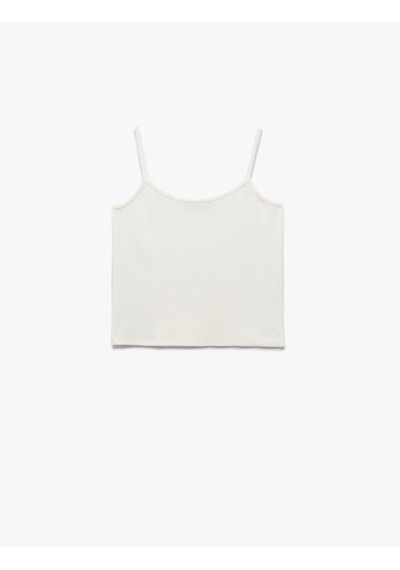 Koton Pamuklu Çiçekli Kolsuz Askılı Pullu Payetli Crop Bluz Ekru 5sal30316ık Ekru