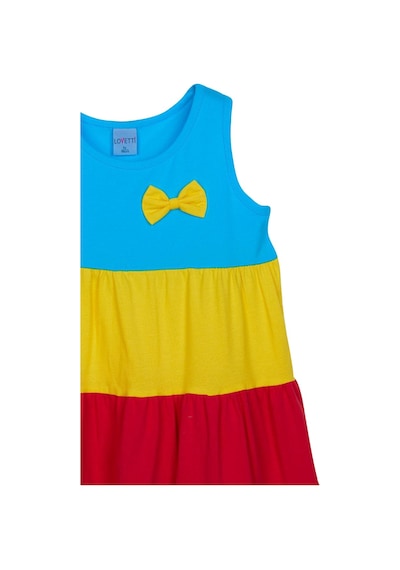 Lovetti Koyu Turkuaz + Beyaz Kız Çocuk Renkli Büzgülü Askılı Elbise 5983W0104 Turkuaz - Beyaz