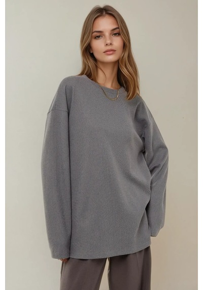 Hiccup Bisiklet Yaka Uzun Kol Waffle Sweatshirt Gri