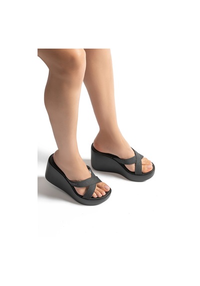 Twigy High Fashion Slide Topuklu Kadın Terlik Siyah 35/40 Siyah