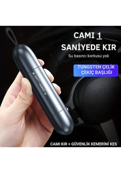 Polham 2in1 Araç İçi Cam Kırıcı Ve Emniyet Kemer Kesici, Premium Acil Durum Kiti, Hayat Kurtarıcı