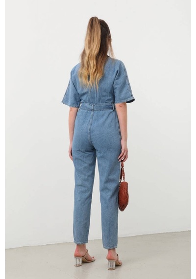 Banny Jeans Kadın Yarasa Kol Jean Tulum Mavi 001 Mavi M