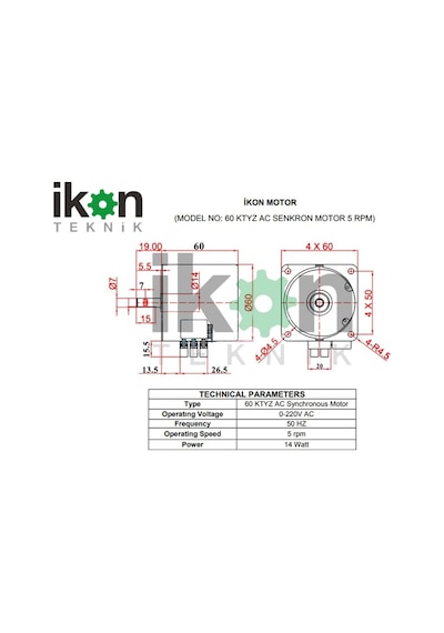 Kuluçka Çevirme Motoru 14W 5Rpm Viyol Motoru