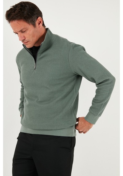 Buratti Pamuklu Regular Fit Yarım Fermuarlı Dik Yaka Erkek Sweat 5905716 Haki