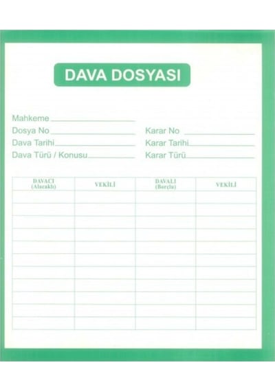 Avukat Baro Mahkeme Dava İcra Adliye Dosyası Yeşil Beyaz 50'lik