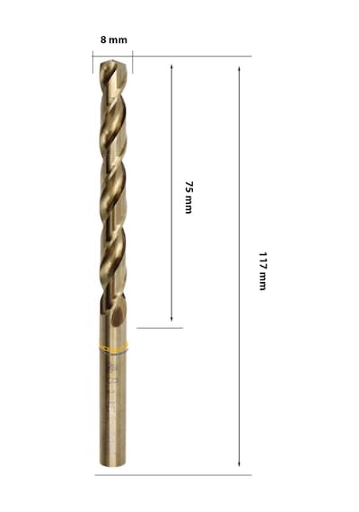 MTE 8 mm Paslanmaz Matkap Ucu Altın Seri HSS-E DIN 338