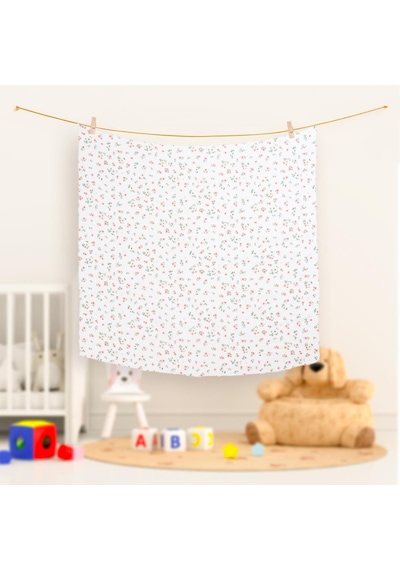 Organik Pamuk, Çiçek Desenli Müslin Bebek Örtüsü
