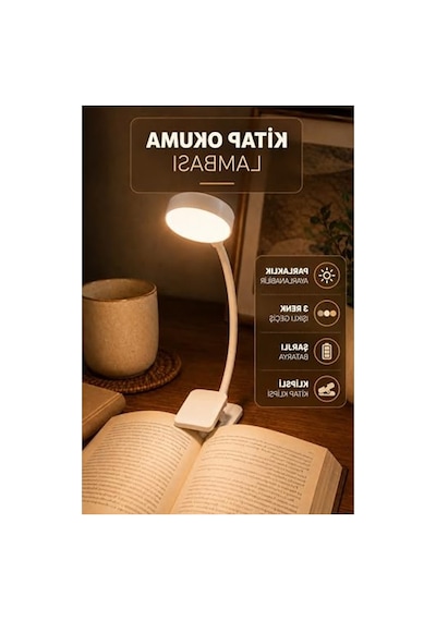 Şarjlı Kitap Okuma Lambası, Klipsli Ve Taşınabilir Tasarım 10 Parça Siyah