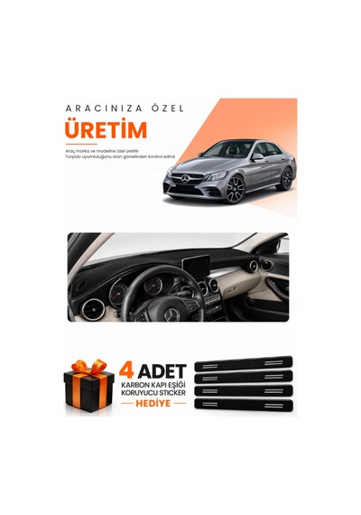Mercedes W205 C-class 2018-2021 Uyumlu Torpido Koruma Örtüsü Oto Kılıfı - Siyah