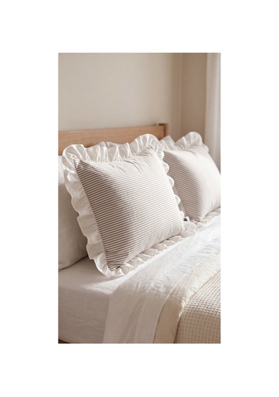 2'li Pamuklu Kumaş Beyaz Fırfırlı Çizgili Yastık Kılıfı 50x70 Cm Kahverengi - 905289691 Kahverengi